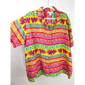 Vintage 90s 100% Silk Womens Abstract Button Shirt Sz 1X Art to Wear Funky Retro